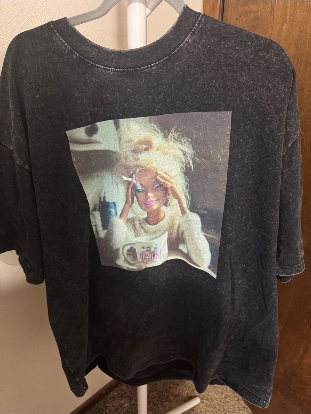 Graphic Doll Print Black Mineral Wash Tee